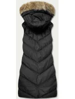 Čierna páperová dámska vesta s kožušinou (5M787-392)