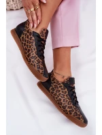 Skórzane Buty Sportowe Damskie W Panterkę Laura Messi 2935 Brązowe