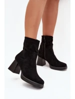 Botki Damskie Na Słupku Z Eko Zamszu Zamek Czarne Serinna