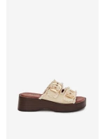 Dámské pantofle na platformě se zlatými sponami světle béžové Renelisse