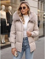 Dámska zimná prešívaná bunda s kapucňou, svetlo béžová, FashionStreet TY6001