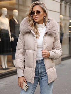 Dámska zimná prešívaná bunda s kapucňou, svetlo béžová, FashionStreet TY6001
