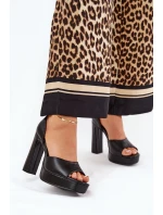 Sandały Damskie Na Słupku I Platformie Eko Skórzane Czarne Lomman