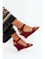 Lakierowane Sandały Damskie Na Koturnie Bordowe Vliraya