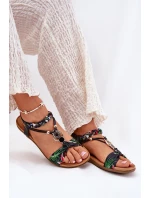 Sandały Damskie Płaskie Z Plecionymi Paskiem I Ozdobą Artiker 56C1318 Czarne