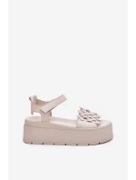 Skórzane Sandały Damskie Na Platformie CheBello 4701 Beżowe