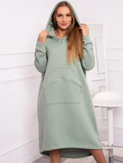 Zateplené šaty s kapucňou tmavo mätové