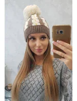 Dámska čiapka s brmbolcom Rozalia K323 ecru+mocca