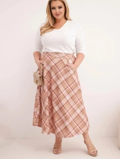 Dámska sukňa v kockovanej farbe so širokým lemom Camel