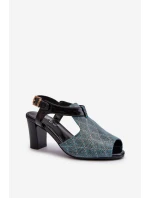 Sandały Damskie Na Słupku Z Eko Skóry Turkusowe Queenmarie