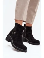 Botki Damskie Na Klocku Z Klamrą Czarne Nymera