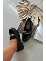 Lakierowane Mokasyny Damskie Ze Złotą Ozdobą S.Barski HY52-540 Czarne Lakierowane Mokasyny Damskie Ze Złotą Ozdobą S.Barski HY52-540 Czarne