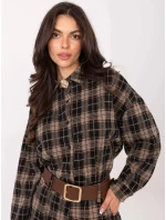 Dámska kockovaná flanelová košeľa tmavobéžová (21638)