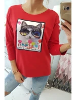 Blúzka s 3D grafikou mačky červená