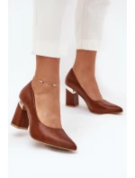 Skórzane Czółenka Lewski 3117 Ciemnobrązowe