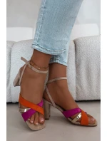Dámské sandály na podpatku s pásky Eko semiš Béžové Karilora