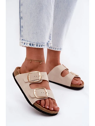 Dámské pantofle s korkovou podrážkou a přezkami Lee Cooper LCW-26-35-4454L Béžové