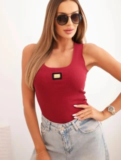 Dámske pruhované tielko s ozdobnou aplikáciou bordová