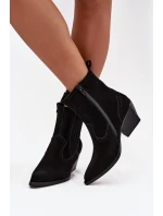 Zamszowe Botki Kowbojki Damskie Na Słupku Ocieplane Czarne Dylira