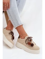 Dámské tenisky na platformě s ozdobnými pompony béžové Corinna