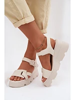 Kožené dámske sandále na platforme Artiker 54C1624 light beige