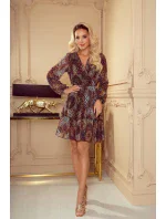 LAUREN - Dámske šifónové šaty s panterím vzorom, dekoltom a volánikmi 364-2