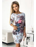 13-155 Športové šaty s kravatou - KVETY na kamennom pozadí