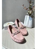 Skórzane Mokasyny Damskie Z Ozdobą Różowe S.Barski LR339