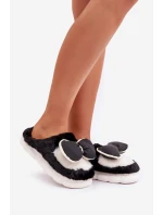 Futrzane Kapcie Z Kokardką Czarne Grilis
