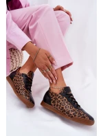 Skórzane Buty Sportowe Damskie W Panterkę Laura Messi 2935 Brązowe