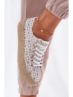 Wzorzyste Trampki Damskie Na Platformie Z Plecionką Lee Cooper LCW-25-08-3648L Biało-Złote