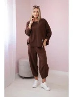 Bavlnená mikina nohavice set hnedá