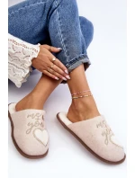 Damskie Klasyczne Kapcie Wsuwane Ocieplane Beżowe Mabira