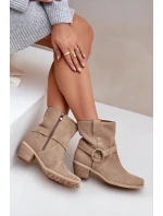 Topánky z prírodnej semišovej kože na podpätku Bright beige Zazoo 3444/2