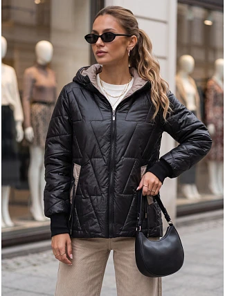 Dámska prešívaná prechodná bunda s kapucňou, čierna, FashionStreet TY5786 Dámska prešívaná prechodná bunda s kapucňou, čierna, FashionStreet TY5786