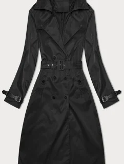 Dámsky dlhý čierny kabát s opaskom (1803#-1)