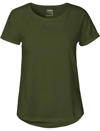 Neutral O 80012 Dámske bio tričko s vyhrnutými rukávmi 77.8012 military