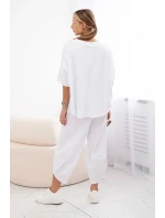 Súprava bavlnená blúzka + nohavice biela