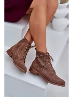 Sznurowane Botki Z Ażurowym Wzorem S.Barski HY51-136 Brązowe