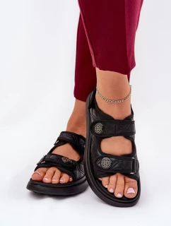 Damskie Sandały Z Ozdobnymi Detalami Na Rzepy Czarne Zoliner