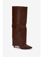 Ocieplane Kozaki Na Szpilce Z Wywiniętą Cholewką Czekoladowe Tamonia