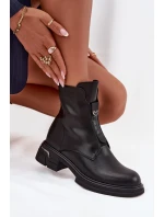 Botki Damskie Z Naturalnej Skóry Na Niskim Obcasie Czarne Karisse