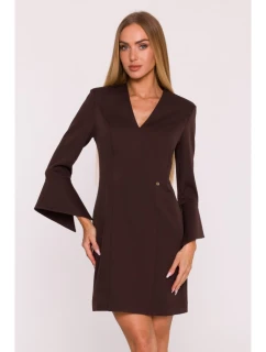 M876 Šaty so širokými manžetami - hnedé