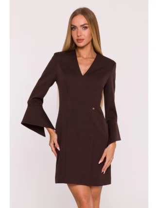 M876 Šaty so širokými manžetami - hnedé