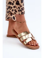 Płaskie Klapki Damskie Z Eko Skóry Złote Risamay