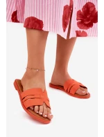 Klapki Damskie Na Płaskim Obcasie Z Wycięciami Eko Zamszowe Pomarańczowe Teterre