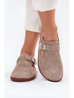 Zamszowe Półbuty Barefoot Damskie Z Klamrą Zazoo N1261 Beżowe