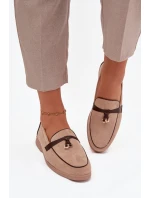Mokasyny Loafersy Dámské Z Eko Zamszu Béžové Darwen