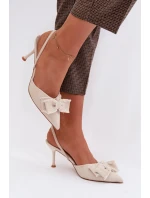Dámské sandály na podpatku s mašlí světle béžové Hestia