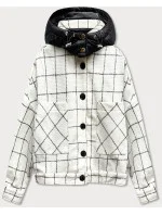Krátka károvaná košeľová bunda vo farbe ecru (AG3-1839)